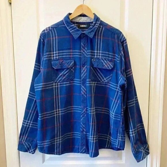 Tony Hawk Flannel Button Front Shirt Long Sleeves Blue Plaid Size XL - Picture 3 of 14